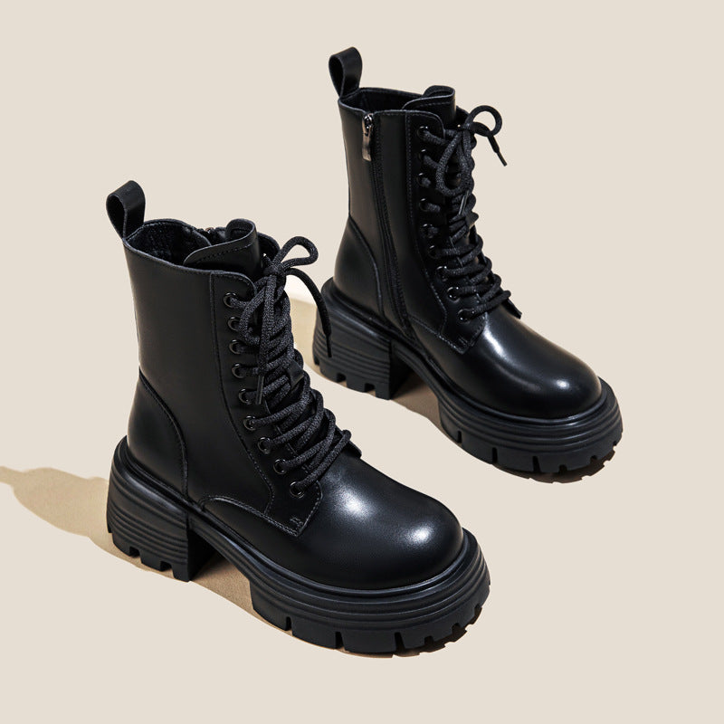 Women's Mesh Martin Thick Bottom Elevator Wild Women's Leather Boots