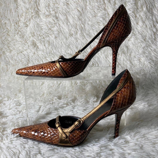 Women's Design Pointed Stiletto Snakeskin Pattern High Retro Hot Belt Buckle Women's Fashion Shoes