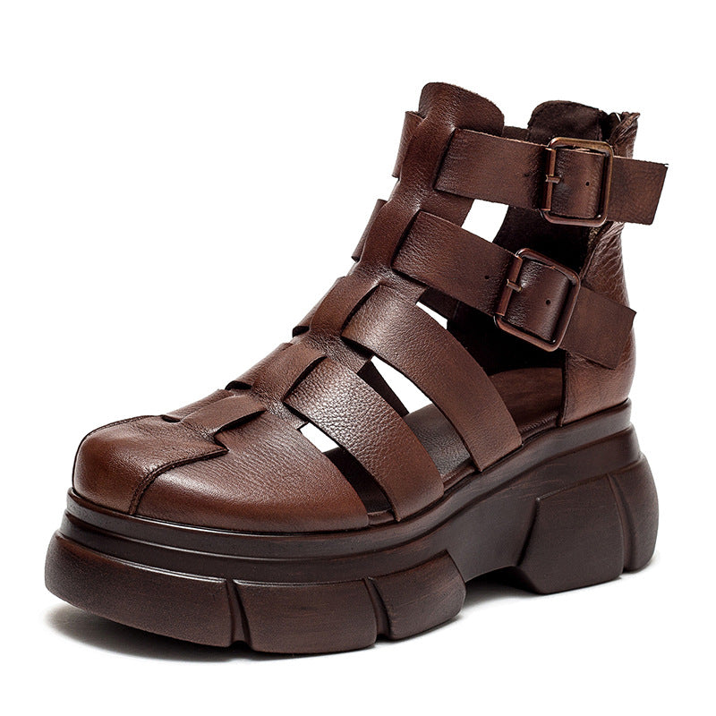 Velcro Round Toe Cowhide Martin Roman Boots