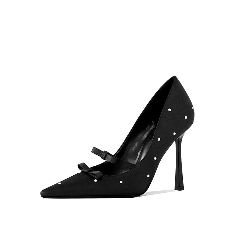 Women's High-grade French Style Temperament Bow Black Women's Shoes