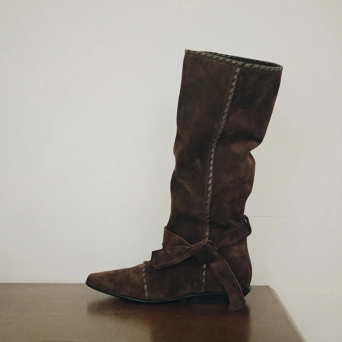 Women's Version Niche Pointed Toe Handmade String Rope Western Cowboy Women's Leather Boots