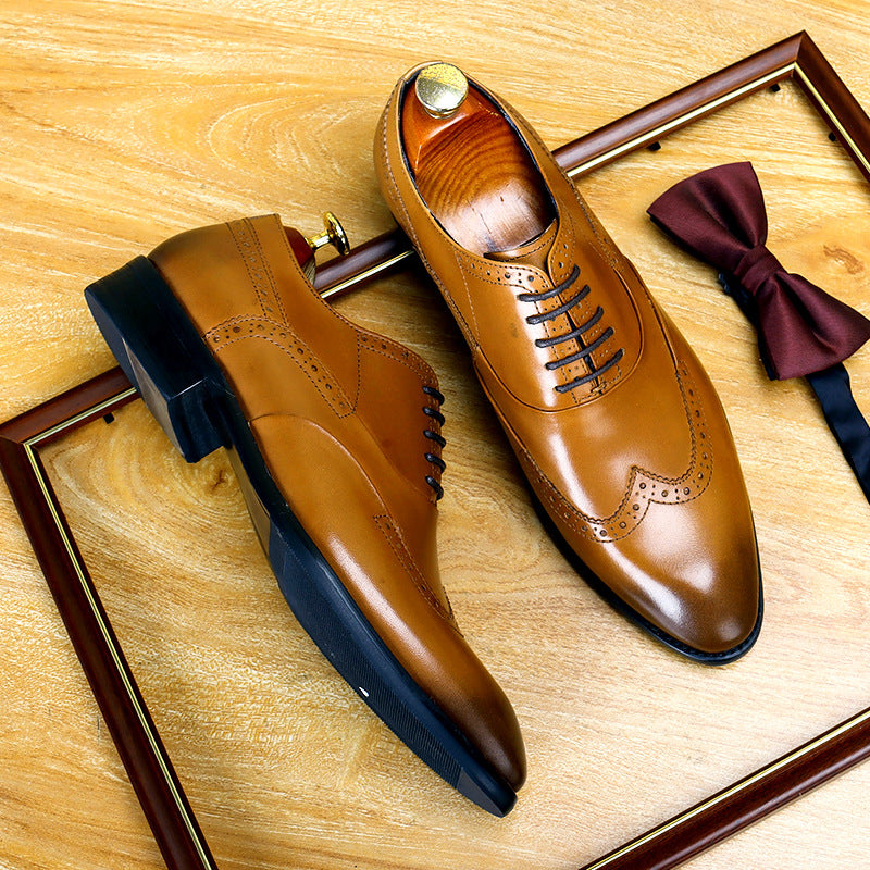 Men's Foot Carved British Dress Top Layer Cowhide Large Men's Shoes