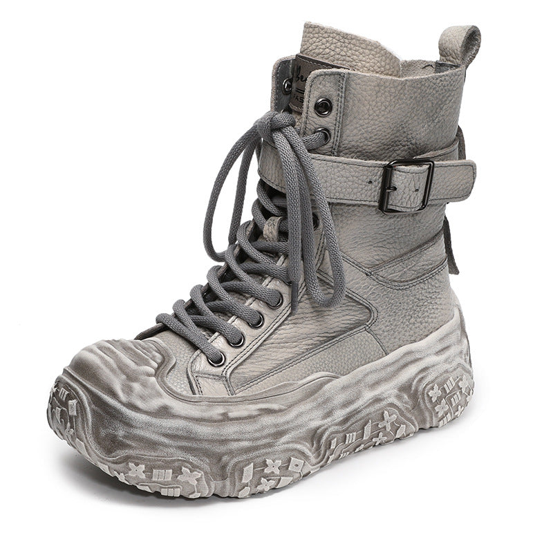 Women's First Layer Cowhide Platform Short Height Increasing Boots