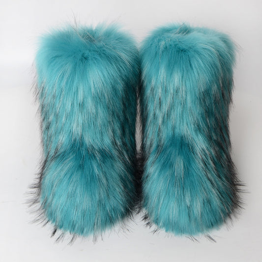 Women's Winter Fur Integrated Imitation Raccoon Fluffy Snow Boots