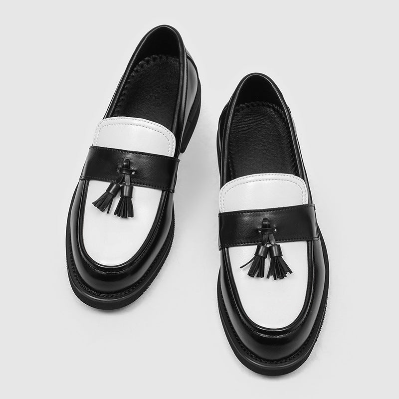 Men's Graphy British Black White Color Matching Green Loafers/doug Shoes