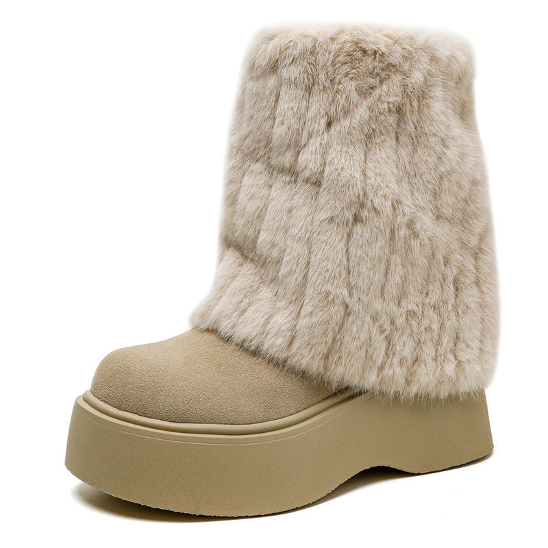 Women's Fur Winter Fleece-lined Thickened Pants Tube Snow Boots