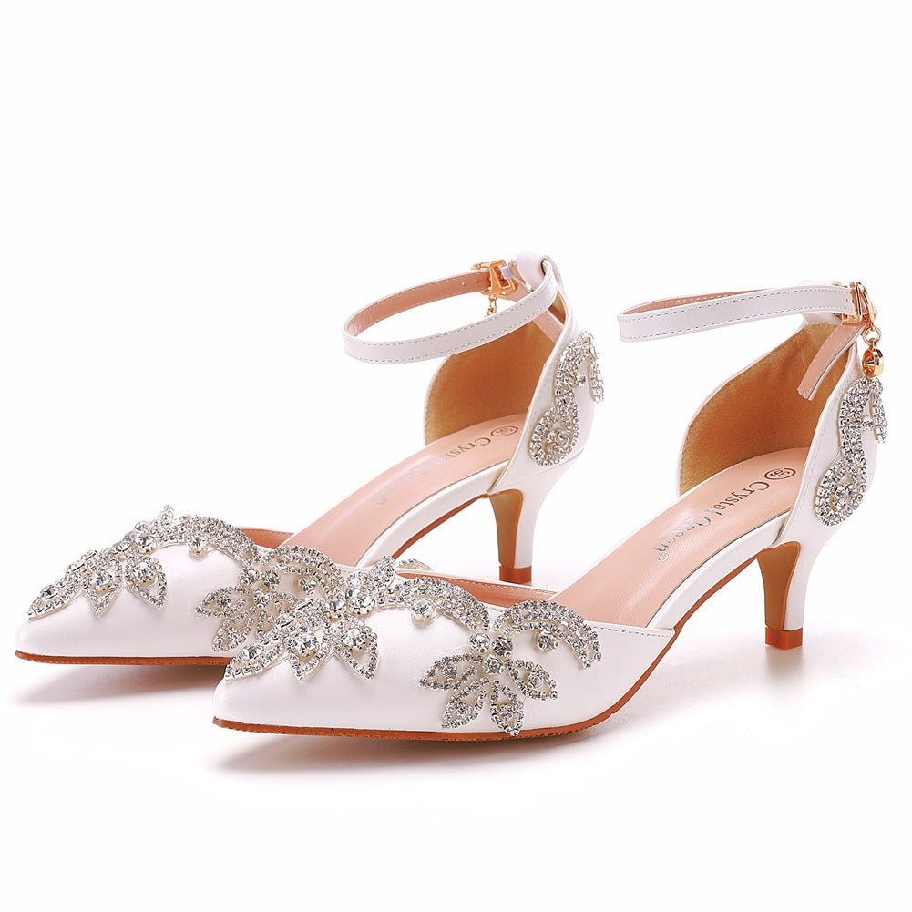 Women's Plus Size Low Hollowed White Rhinestone Sandals