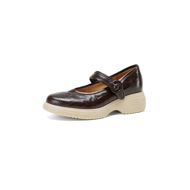 Women's Round Head Solid Color Low Cut Mary Jane Wedge Retro Women's Fashion Shoes