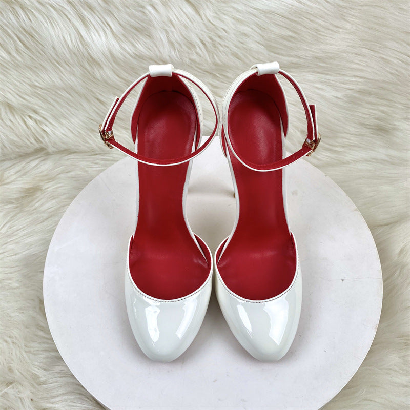 Women's Super Low Cut Round Toe White Mary Jane Style Stiletto High Heeled Sandals