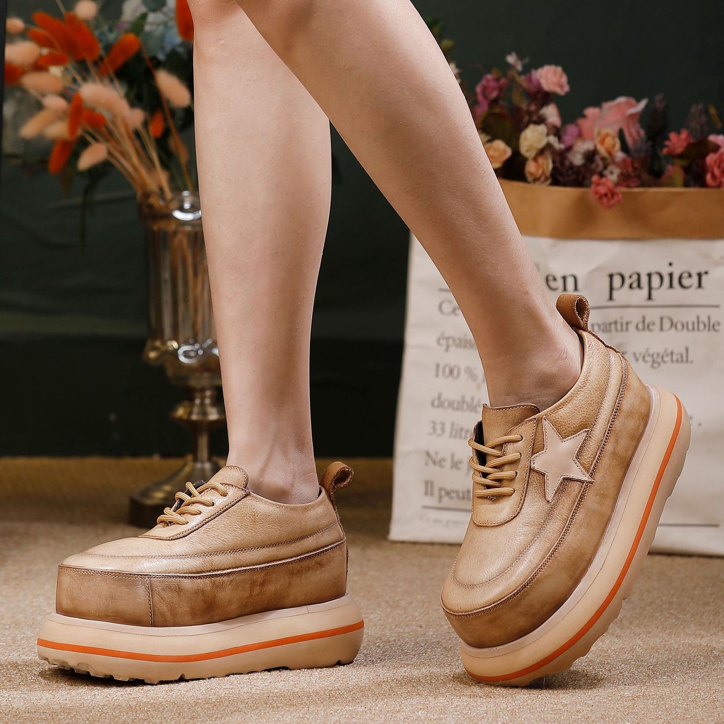 Women's Platform Retro Round Head Comfortable Four Sneakers