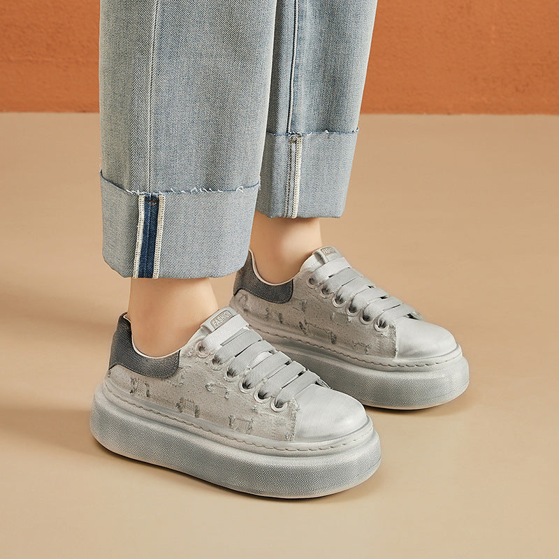 Women's White Autumn Retro Platform Hight Increasing Board Women's Casual Shoes