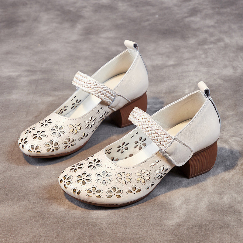 Women's Summer Outdoor Hole Top Layer Cowhide Thick Soft Sandals