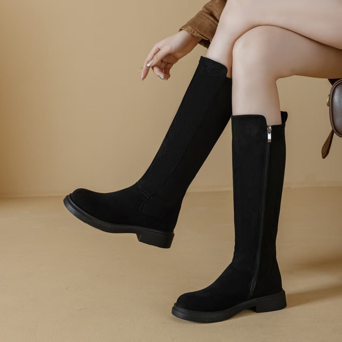Women's Long Veet Vintage Knight Thick Mid Small Below The Knee Women's Leather Boots