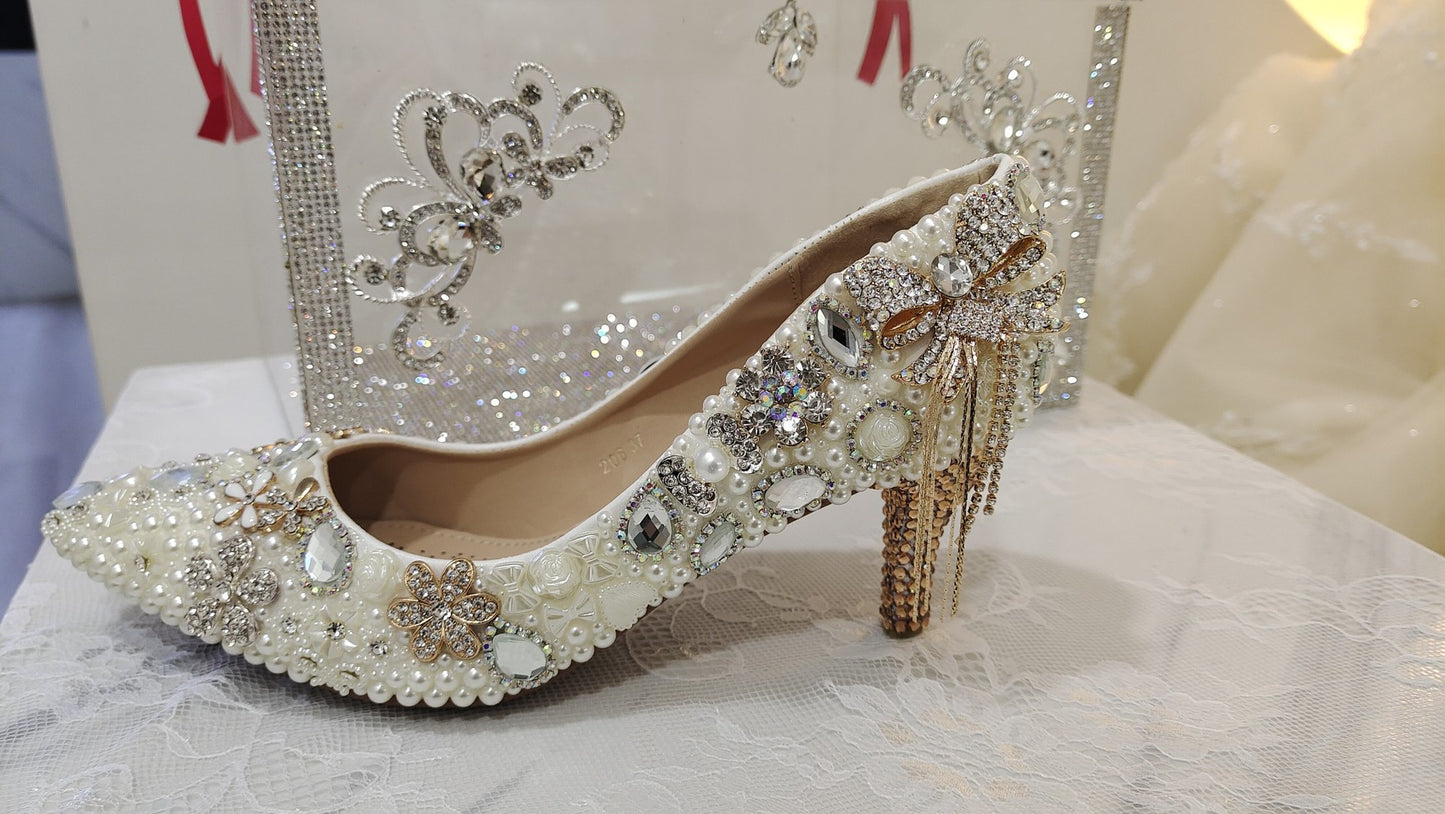 Wedding Bridal Pearl Rhinestone White Fine High Women's Fashion Shoes