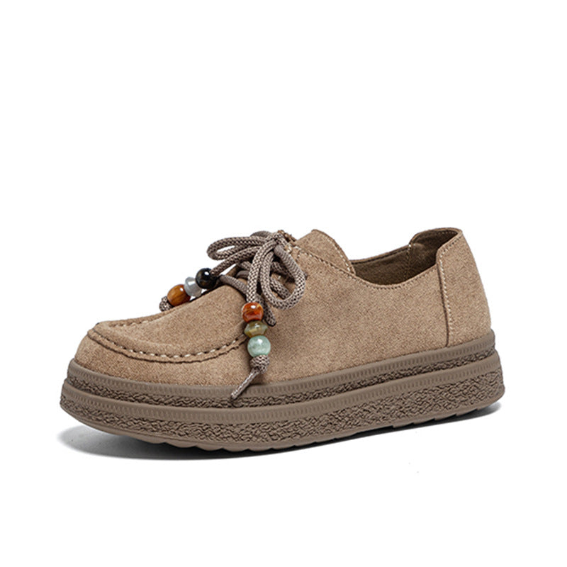 Women's Vintage Beaded Leisure Shallow Mouth Kangaroo Pumps Women's Casual Shoes