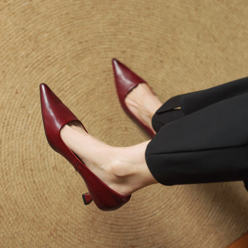 Women's Pointed Stiletto High Not Tired Feet Red Shallow Heels