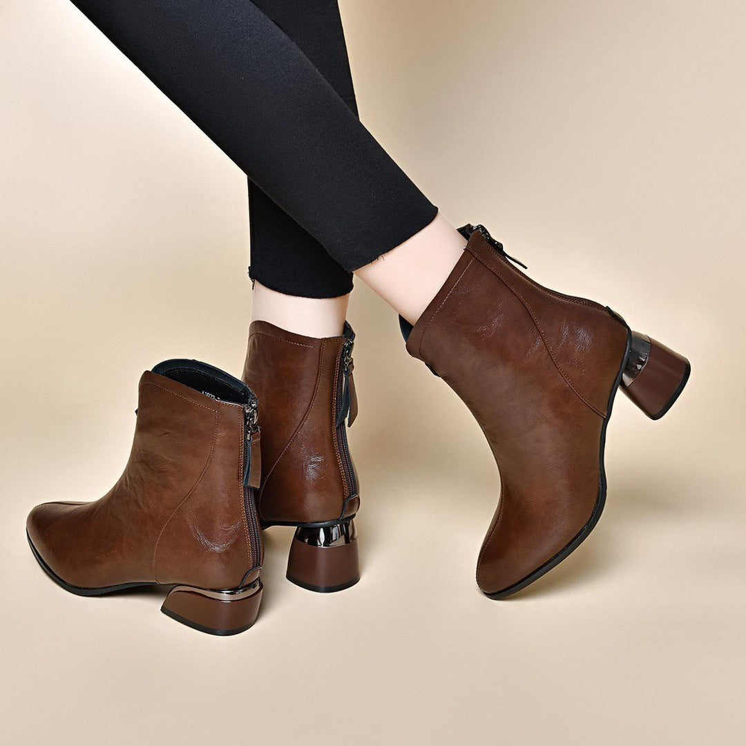 Women's Thick Fleece-lined High Soft Pointed Martin Women's Leather Boots