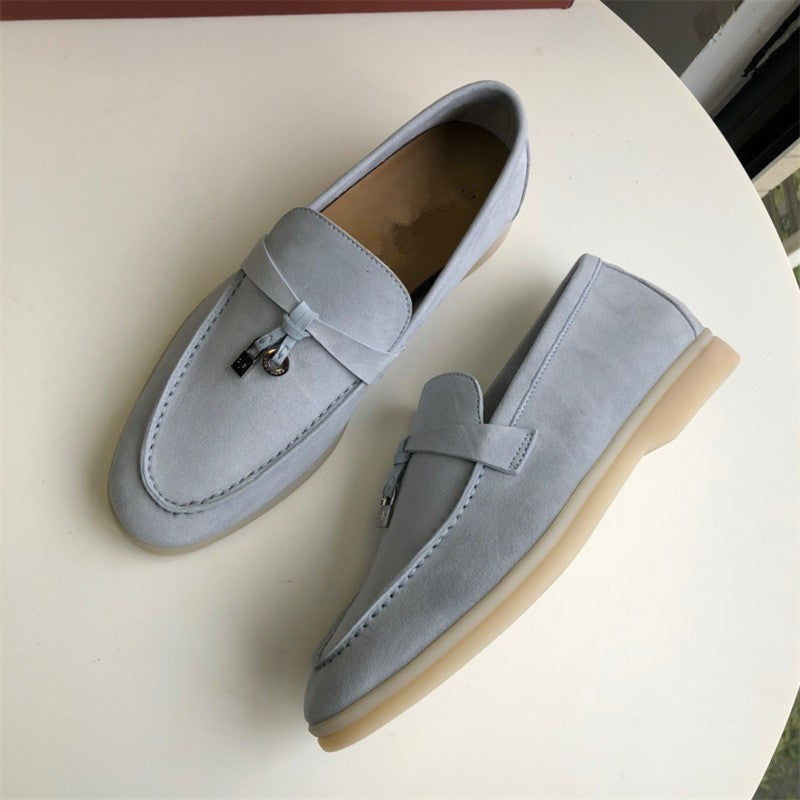 Women's One Pedal Pumps Suede Flat Bottom England Style Loafers