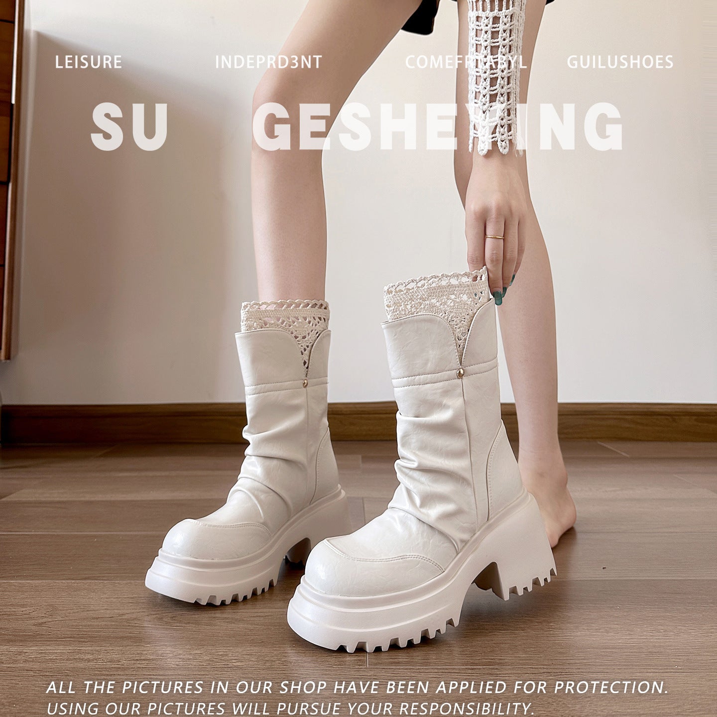 Women's Round Toe Knee-high Winter Chunky Knight Women's Leather Boots