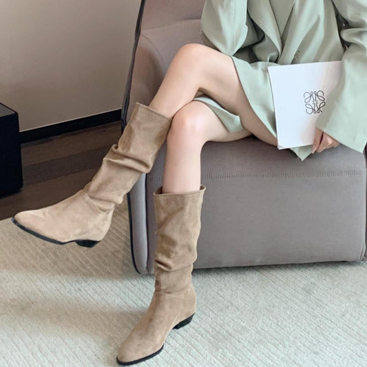 Women's Grape Mom Retro Pointed Toe Chunky Heightened Western Denim Heels