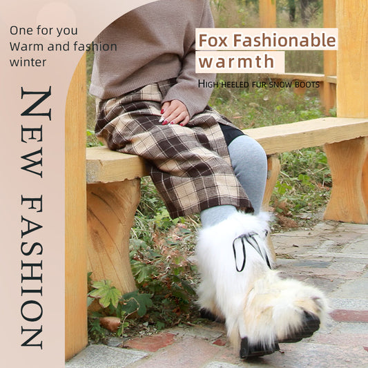 Women's Winter Outdoor Fox Fur Raccoon Snow Boots