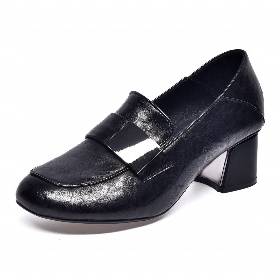Women's Toe Thin Retro Chunky Soft Bottom Mid Low British Women's Shoes