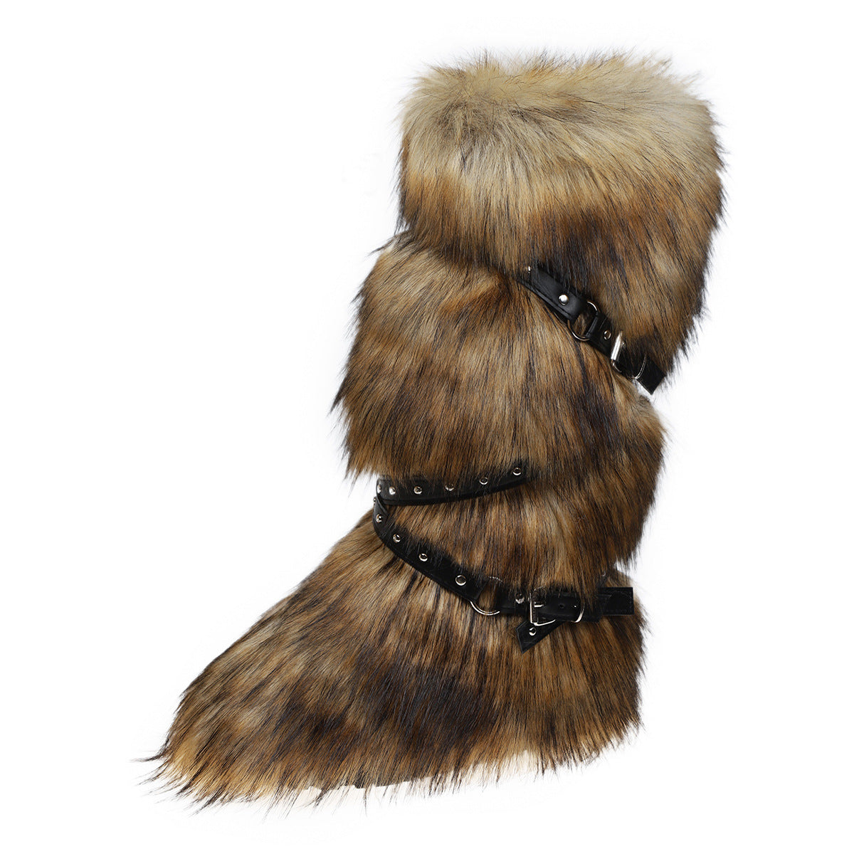 Asian Culture Belt Buckle Plush Hot Rivet Fur Large Women's Snow Boots