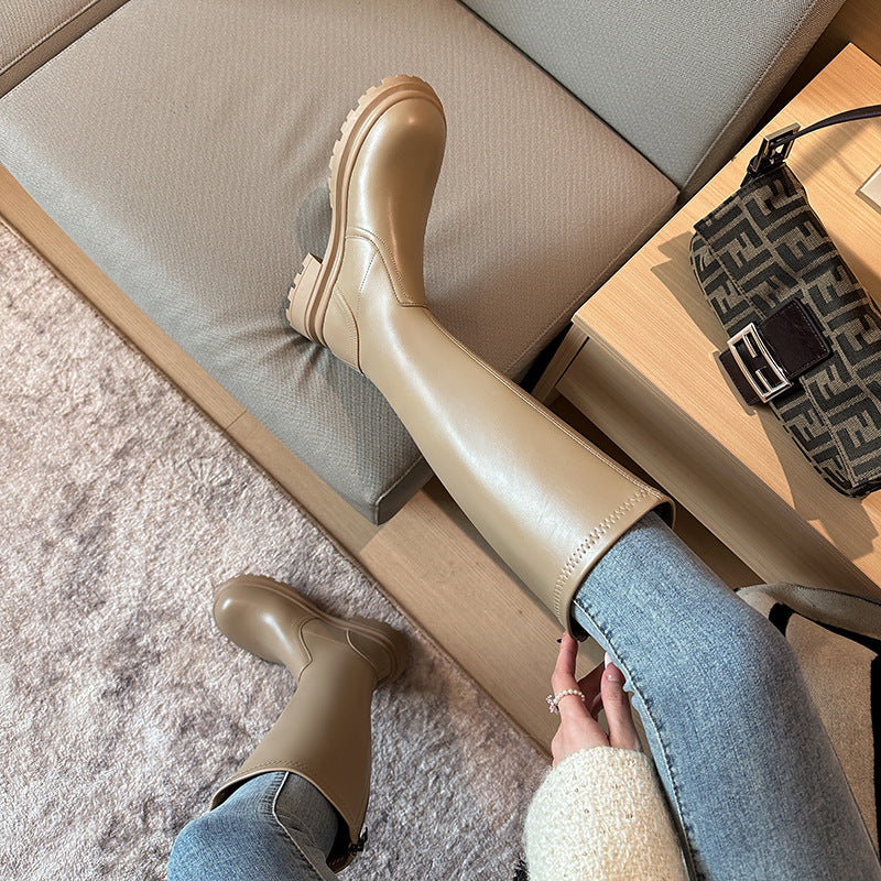 Women's Fleece-lined Tall Knight Small Height Increasing Insole Below Women's Leather Boots