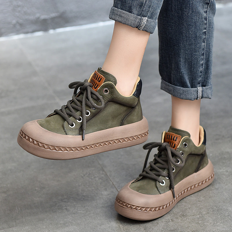Women's Autumn Thick Bottom Vintage Skateboard First Layer Cowhide Boots