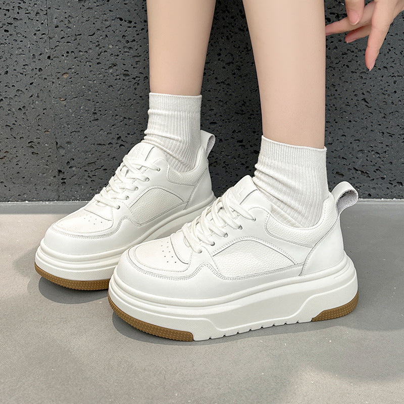 Women's Thick-soled White Spring Versatile Breathable Preppy Style Sneakers