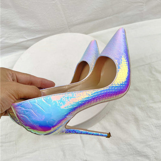 White Snakeskin High Pointed Toe Stiletto Women's Fashion Shoes