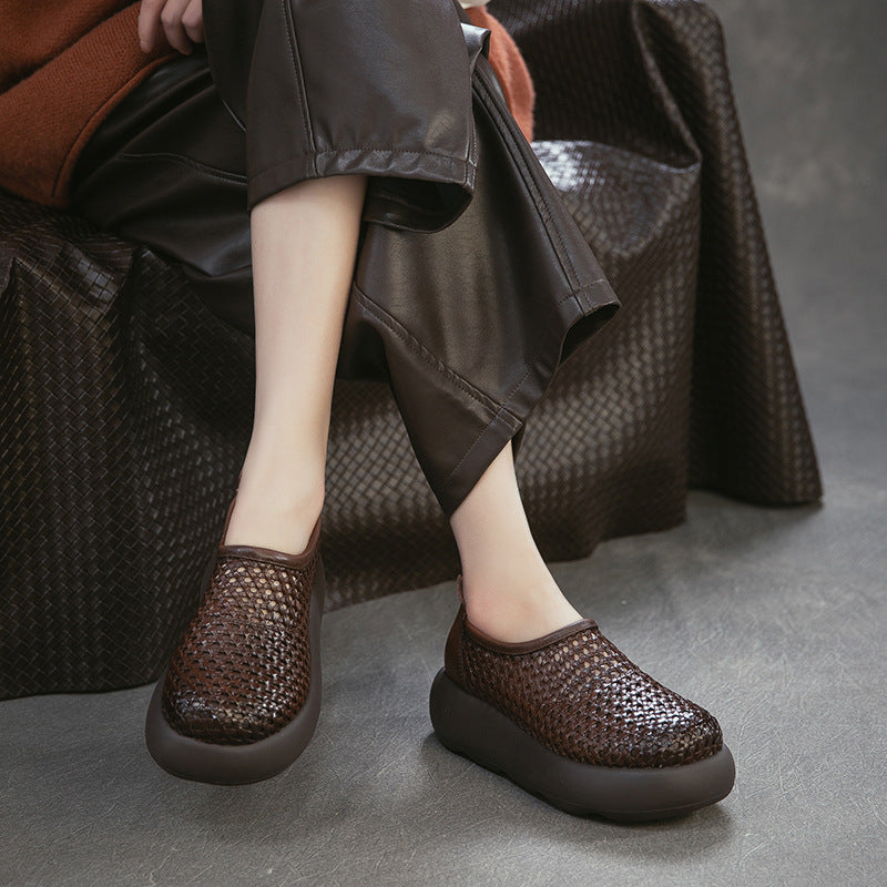 Women's Breathable Woven First Layer Cowhide Simple Platform Sandals