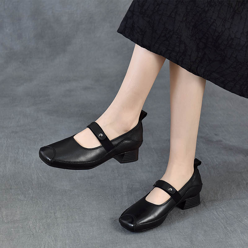 Women's Mary Jane With One Strap First Layer Cowhide Low-cut Vintage Women's Casual Shoes