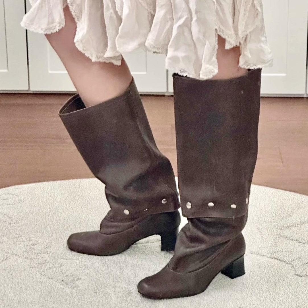 Knee Summer Retro Chunky Rivet Slimming Boots