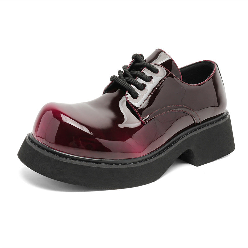 Men's Big Head Derby Advanced Feeling Tong Black Platform Tide Height Men's Casual Leather Shoes