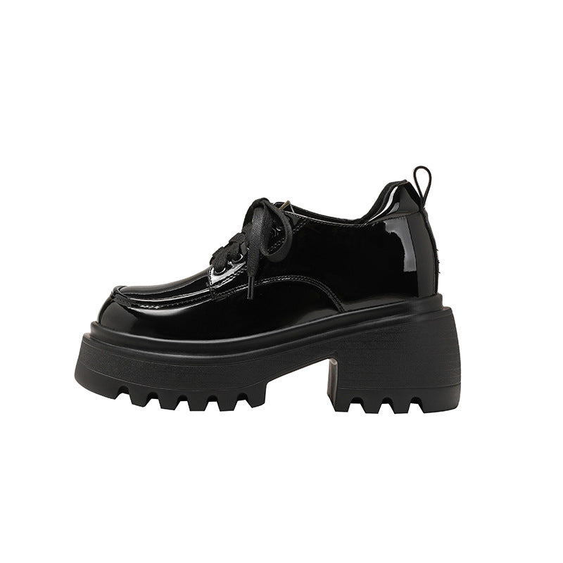 Spring Height Increasing Insole Black Platform Muffin British Style Loafers