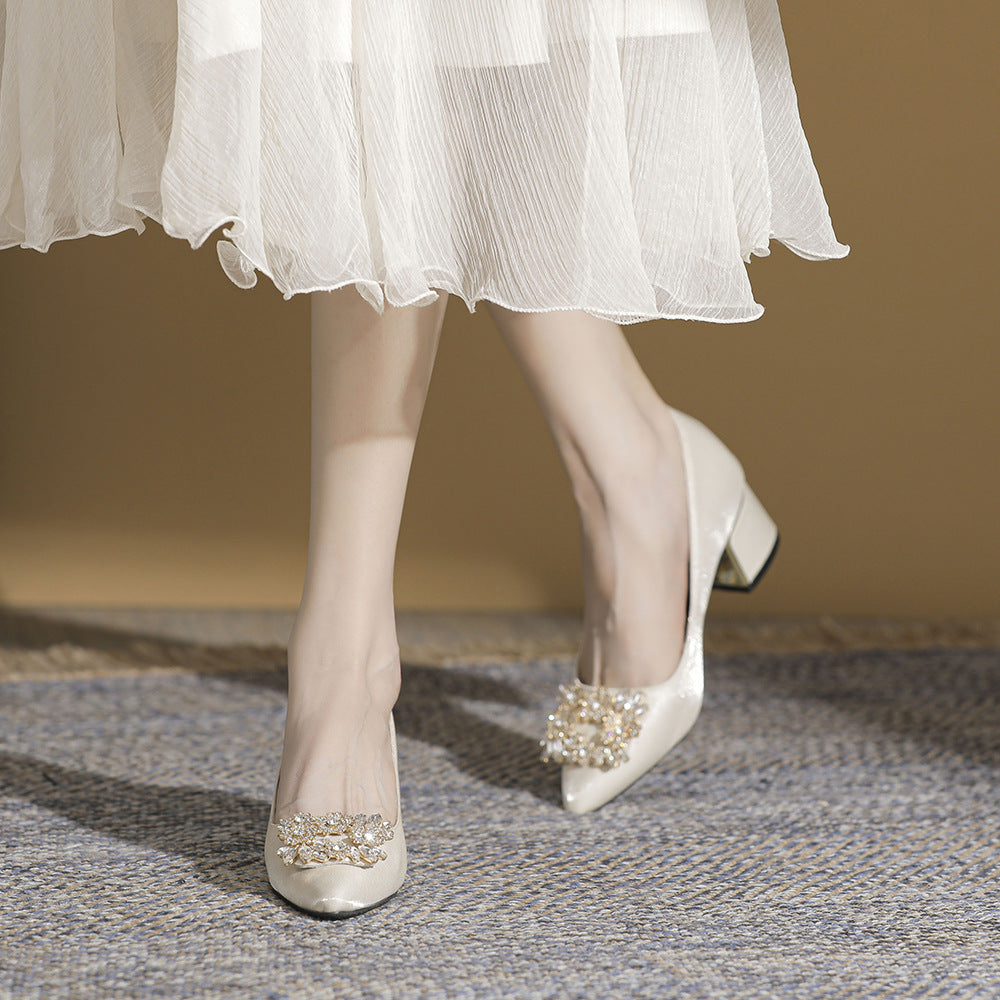 Chunky High Large Size Plus Sizes Wedding Banquet Pumps Rhinestone Women's Fashion Shoes