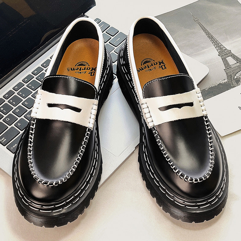 Men's Beads Cowhide Platform Slip-on Lazy Pumps Men's Casual Leather Shoes