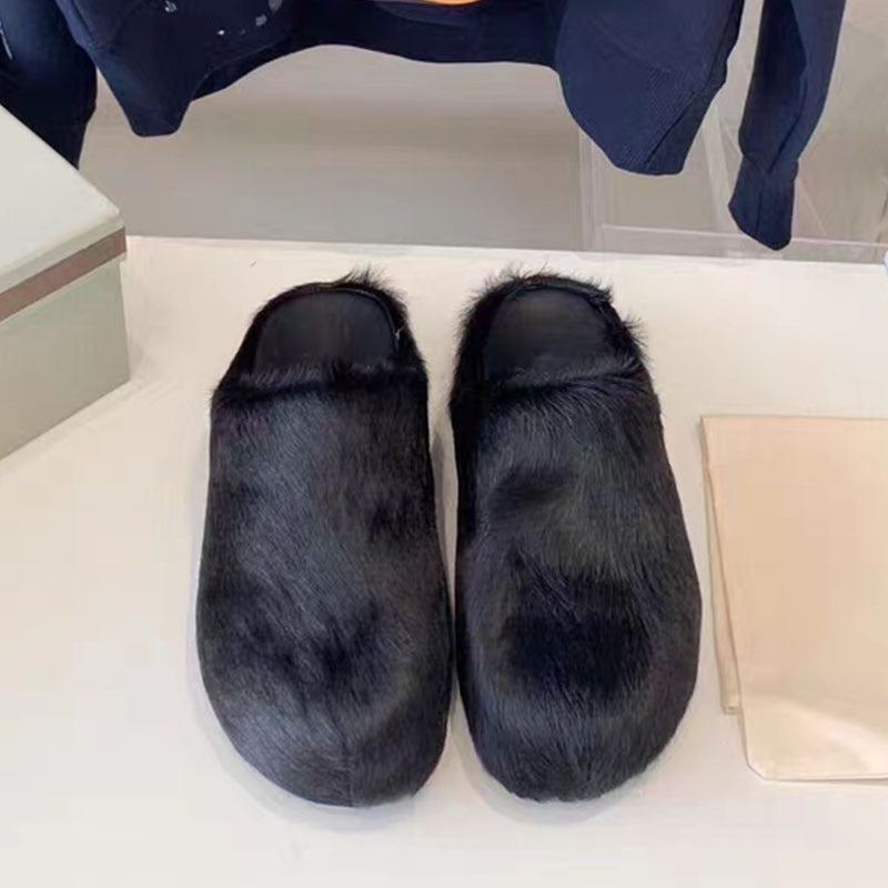 Women's Candy Color Genuine Horsehair Closed Toe Women's Shoes