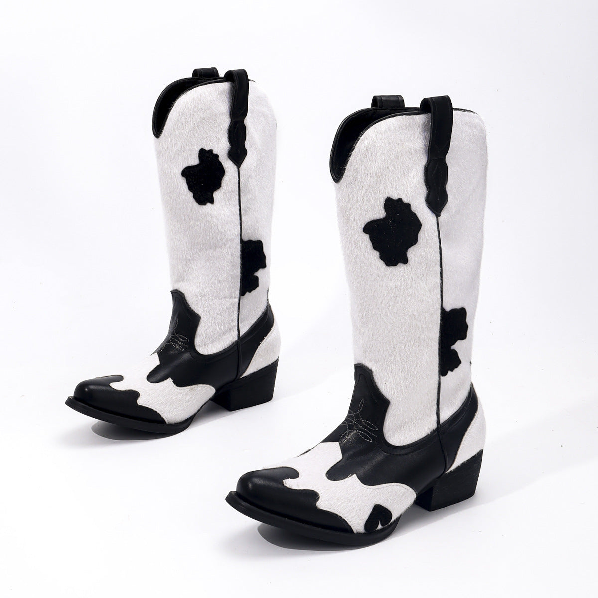 Women's Fashion Pointed Toe With Chunky Large Embroidery Women's Leather Boots