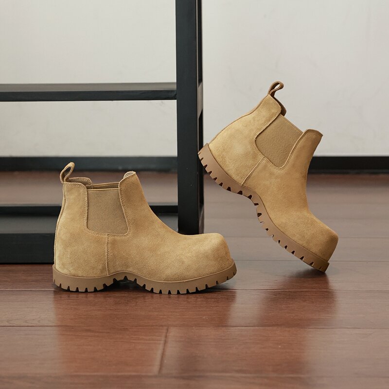 Women's Spring Matte Smoke Pipe Chunky Ankle Platform Women's Leather Boots