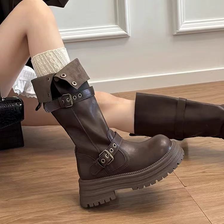 Women's Version Genuine Platform Vintage Fleece-lined Tall Women's Leather Boots