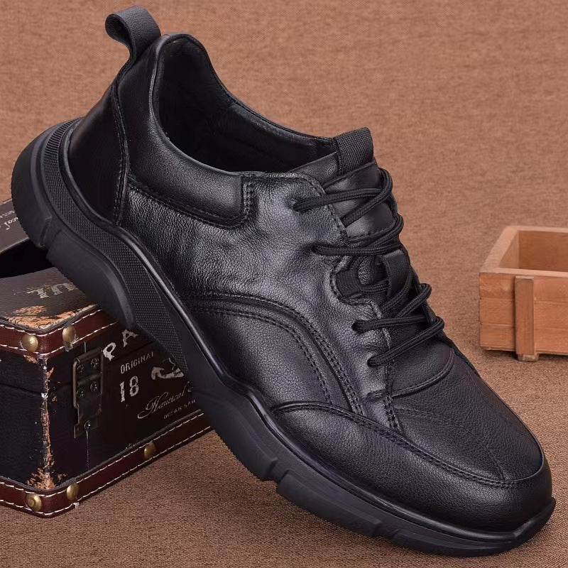 Men's Genuine Breathable Full Grain Cowhide Winter Fleece-lined Leather Shoes