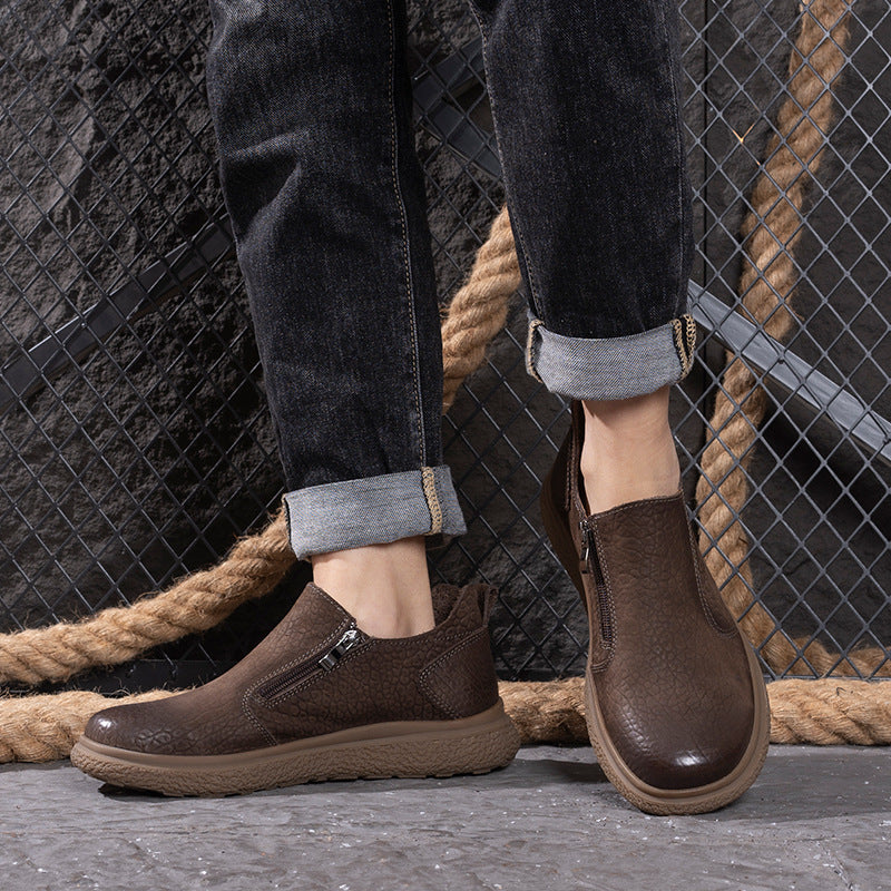 Men's Travel First Layer Cowhide Spring Soft Bottom Breathable Side Men's Casual Leather Shoes