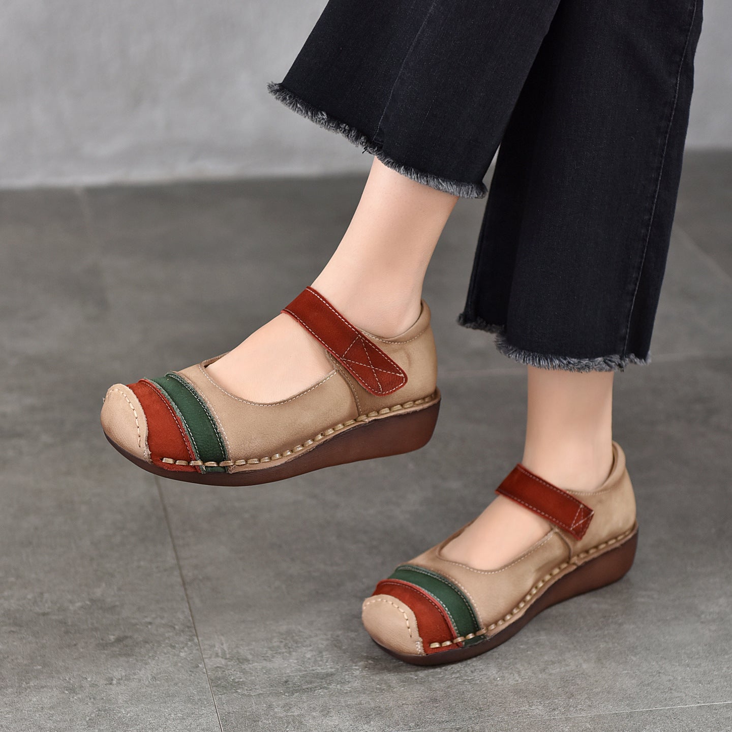 Women's Toe Stitching Genuine Soft Bottom Wedge Pumps Men's Shoes