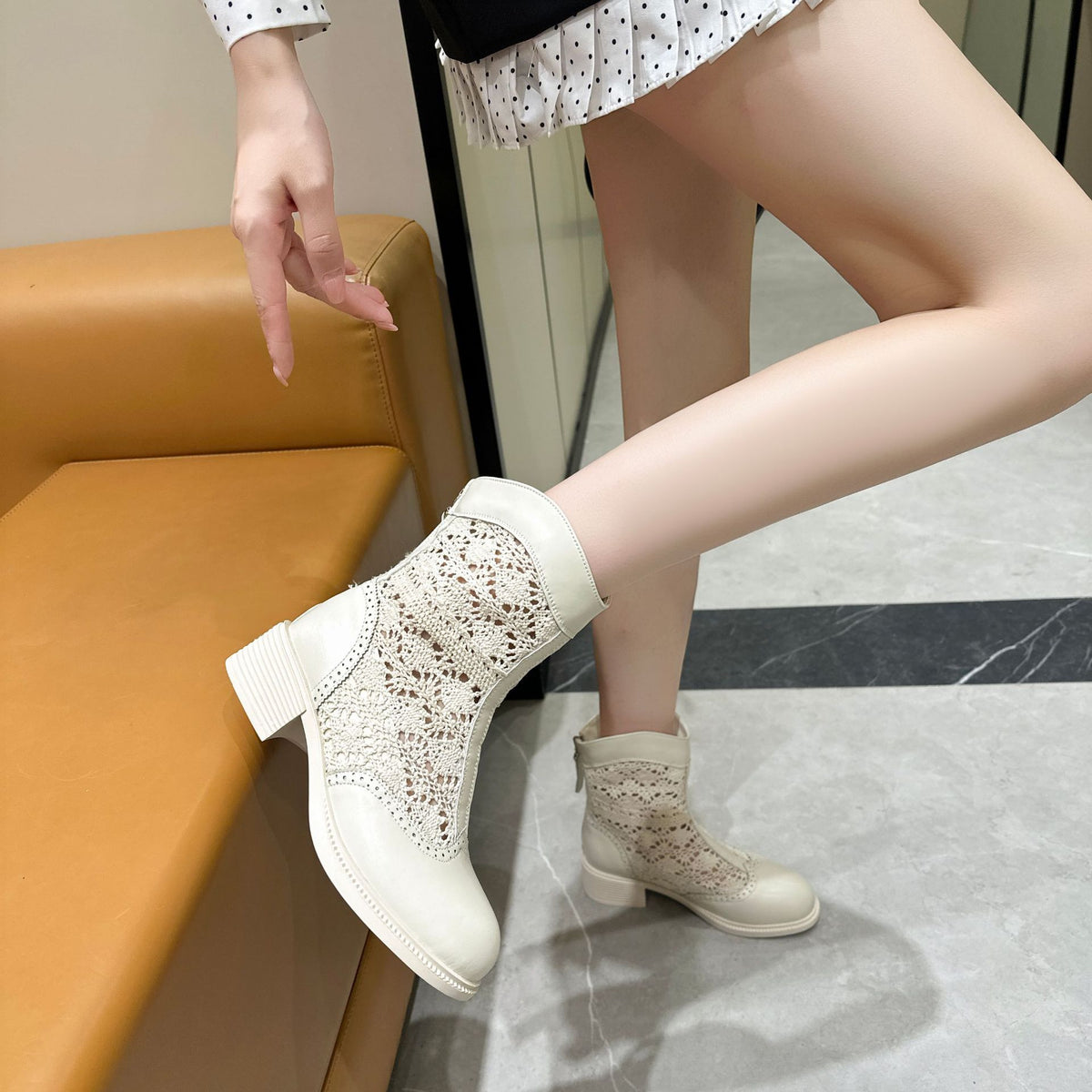 Women's Breathable Short Fairy Style Thick Slimming Women's Leather Boots