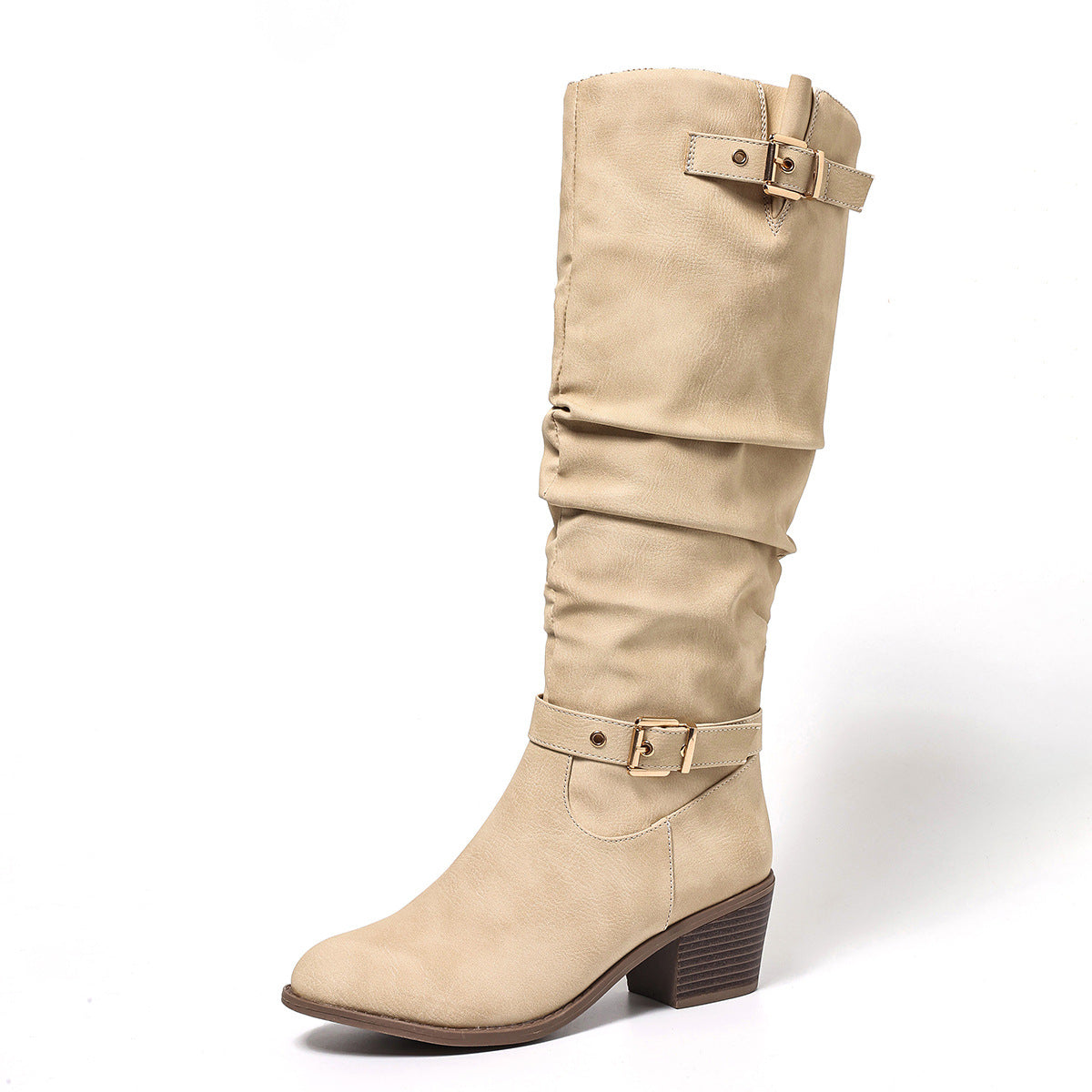 Women's Size Autumn Retro Pile Style Fashion Side Zipper Round Toe Women's Leather Boots