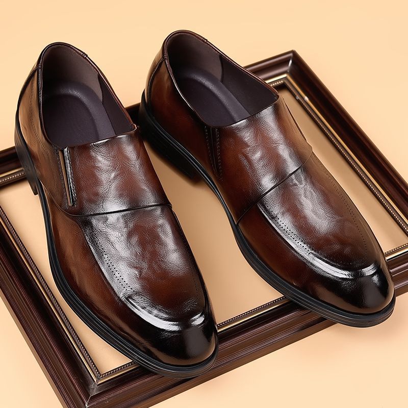 Men's Winter Fleece-lined Formal Business Pointed Genuine Pedal British Men's Casual Leather Shoes