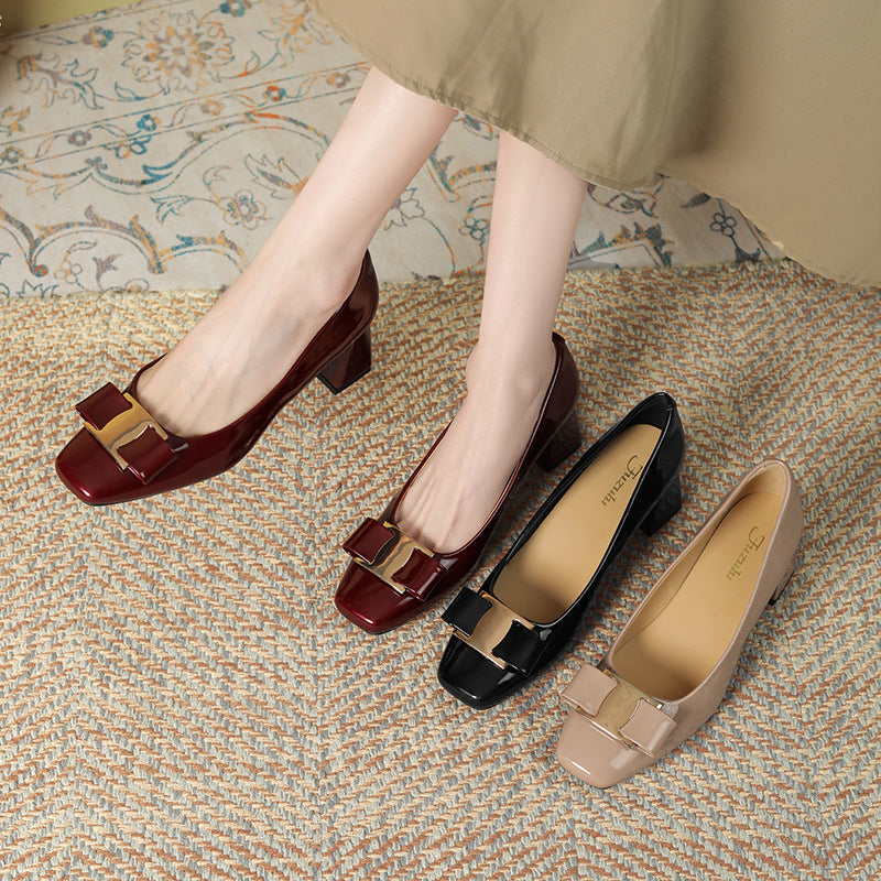 Women's Chunky Pumps Spring Mid Square Toe Low-cut With Skirt Graceful Heels