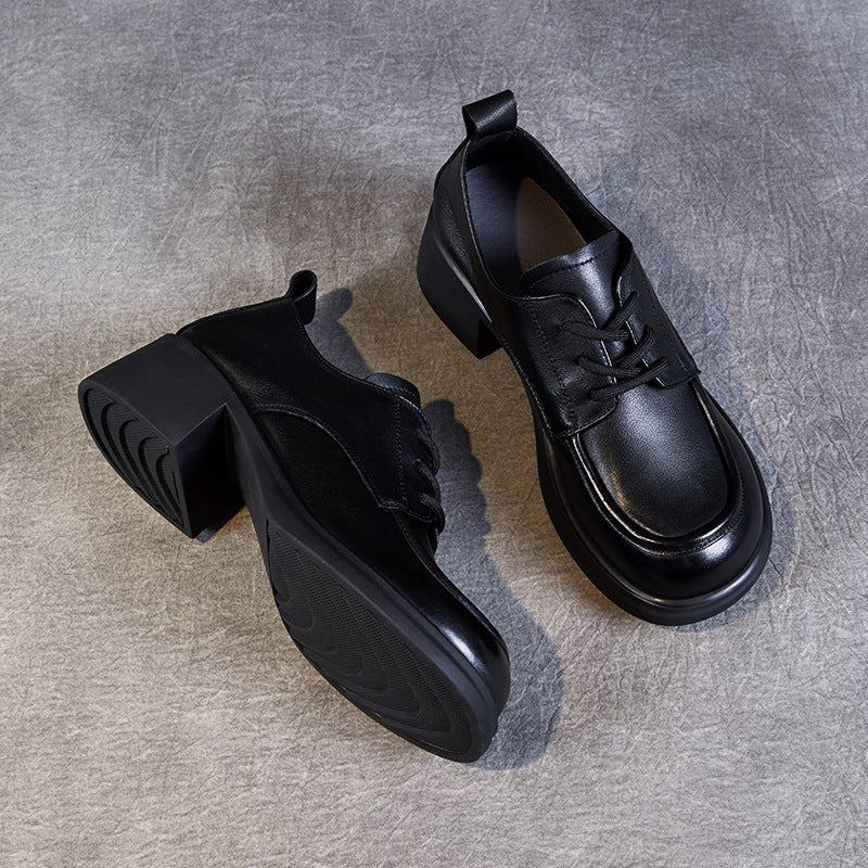 Women's Autumn Genuine Chunky Comfortable Black Commuter Heels